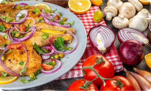 Тарелка со вкусно приготовленной едой