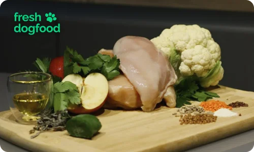 Продукты питания и овощи на кухонной доске