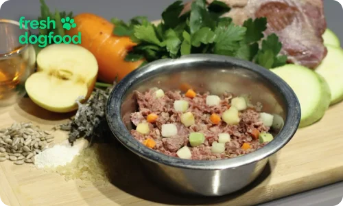 Миска с натуральным кормом для собак